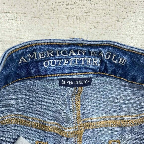American Eagle Jean Shorts Womens 2 Super Stretch Distressed Blue Cutoff Patches - Picture 5 of 8